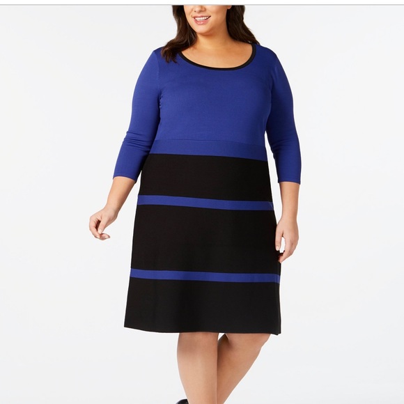 NWT Anne Klein Plus Size Colorblock Fit N Flare Dress - Picture 1 of 3